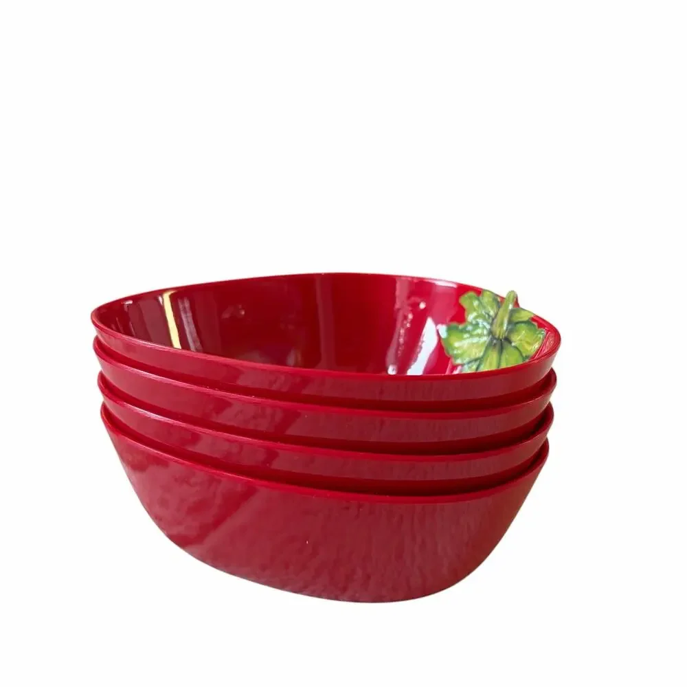 Soho House Strawberry Shaped Melamine Bowls 6in Set of 4 Indoor Outdoor NEW